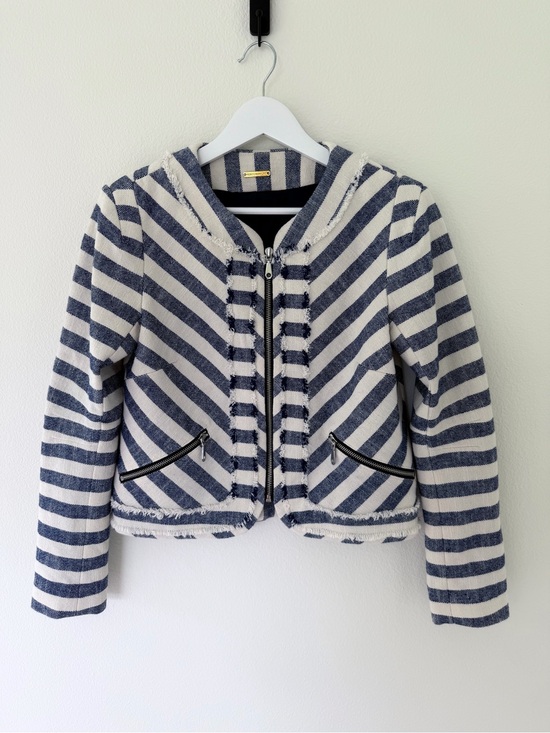 Rebecca Minkoff Jackets & Blazers - Rebecca Minkoff Salinas Blue White Striped Croped Bomber Jacket Size 2